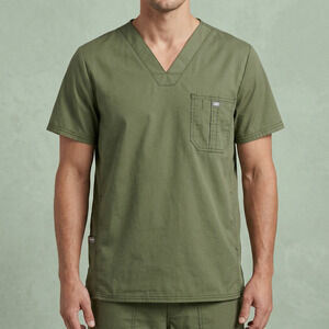 Skechers Men's Medical Scrub Top V-Neck Pocket Olive Green Uniform Size S